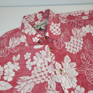 Two Paddles Hawaiian Shirt Mens L Red White Pineapple Hibiscus Aloha Excellent